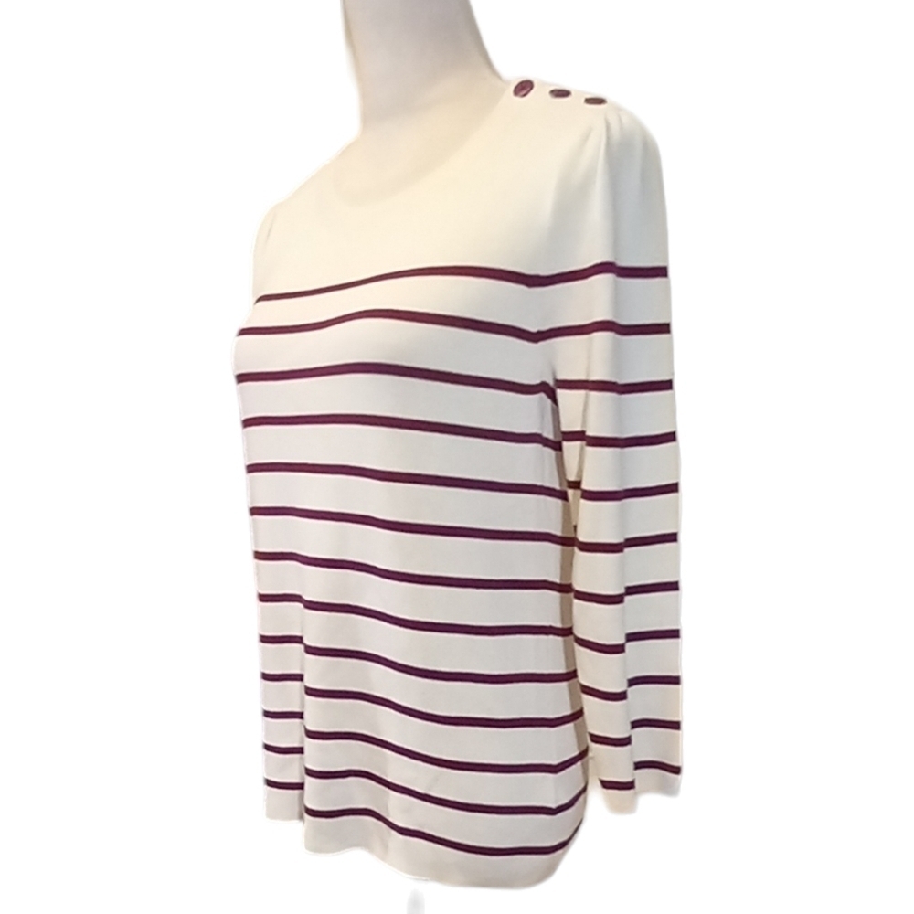 NWT Sweater Burgundy Striped  3 Button Shoulder long sleeve Large